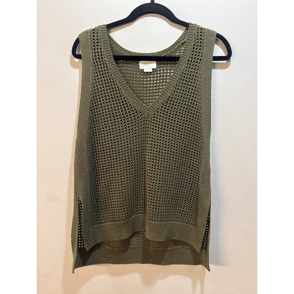 Maeve Anthropologie Olive Green Open Knit Mesh V-Neck Sleeveless Top‎ Medium